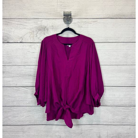 Chico's Plus Size Purple Fuchsia Tie Front Blouse Size 4/20W - Picture 1 of 8